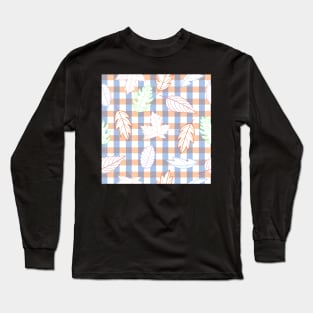 Leaves Pattern - Outline on Plaid Long Sleeve T-Shirt